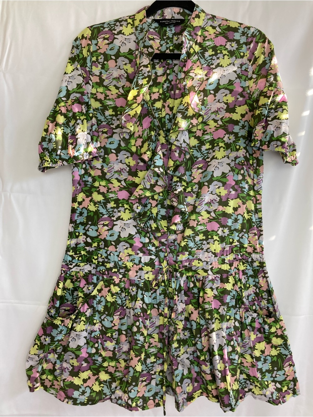 Dorothy Perkins Green Floral Ruffle-Front Dress with Pink & Blue Accents